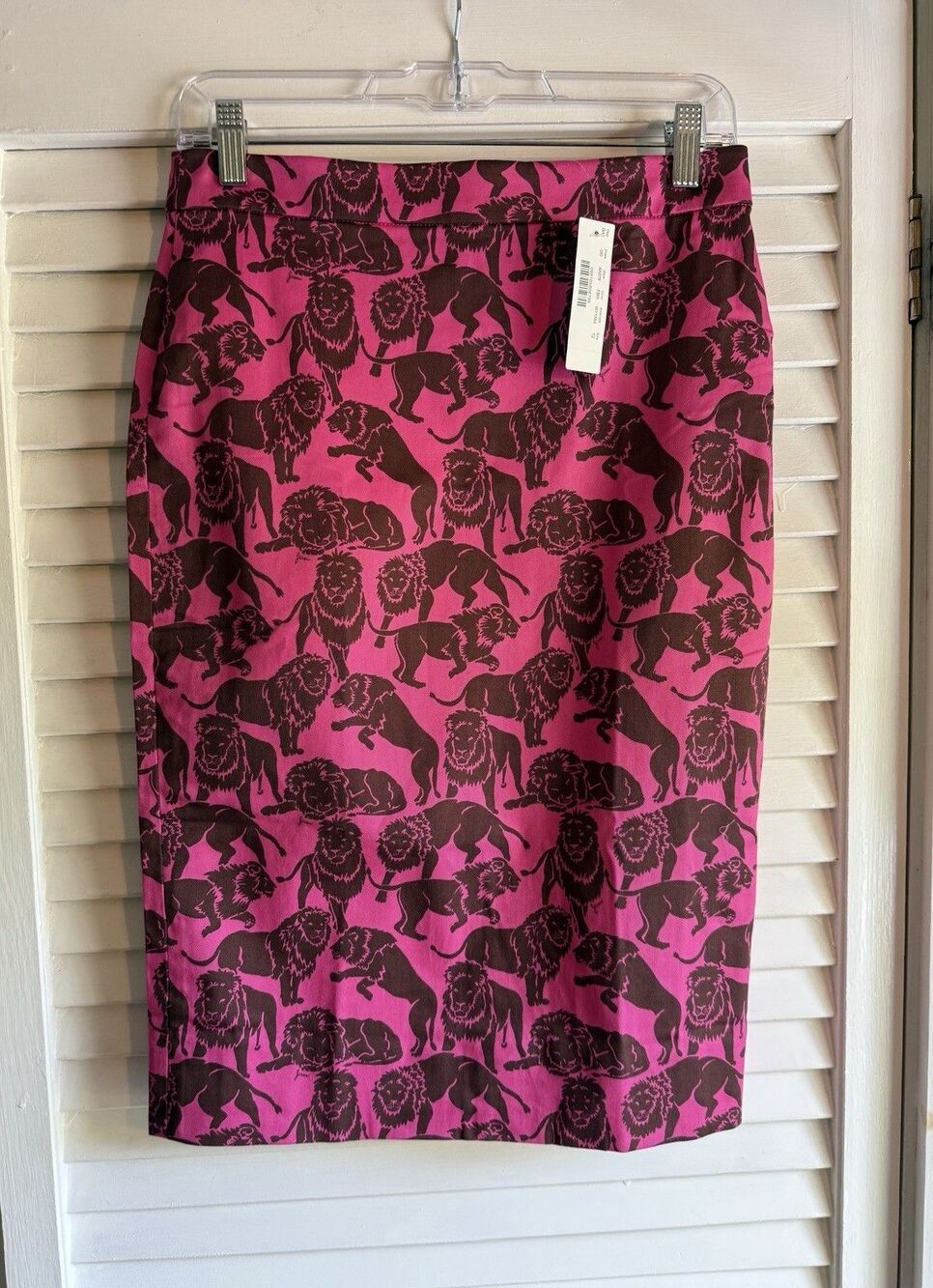 NWT J. Crew No. 2 Pencil Skirt SZ 2T Magenta Sleepy Lion Print Maximalist Office